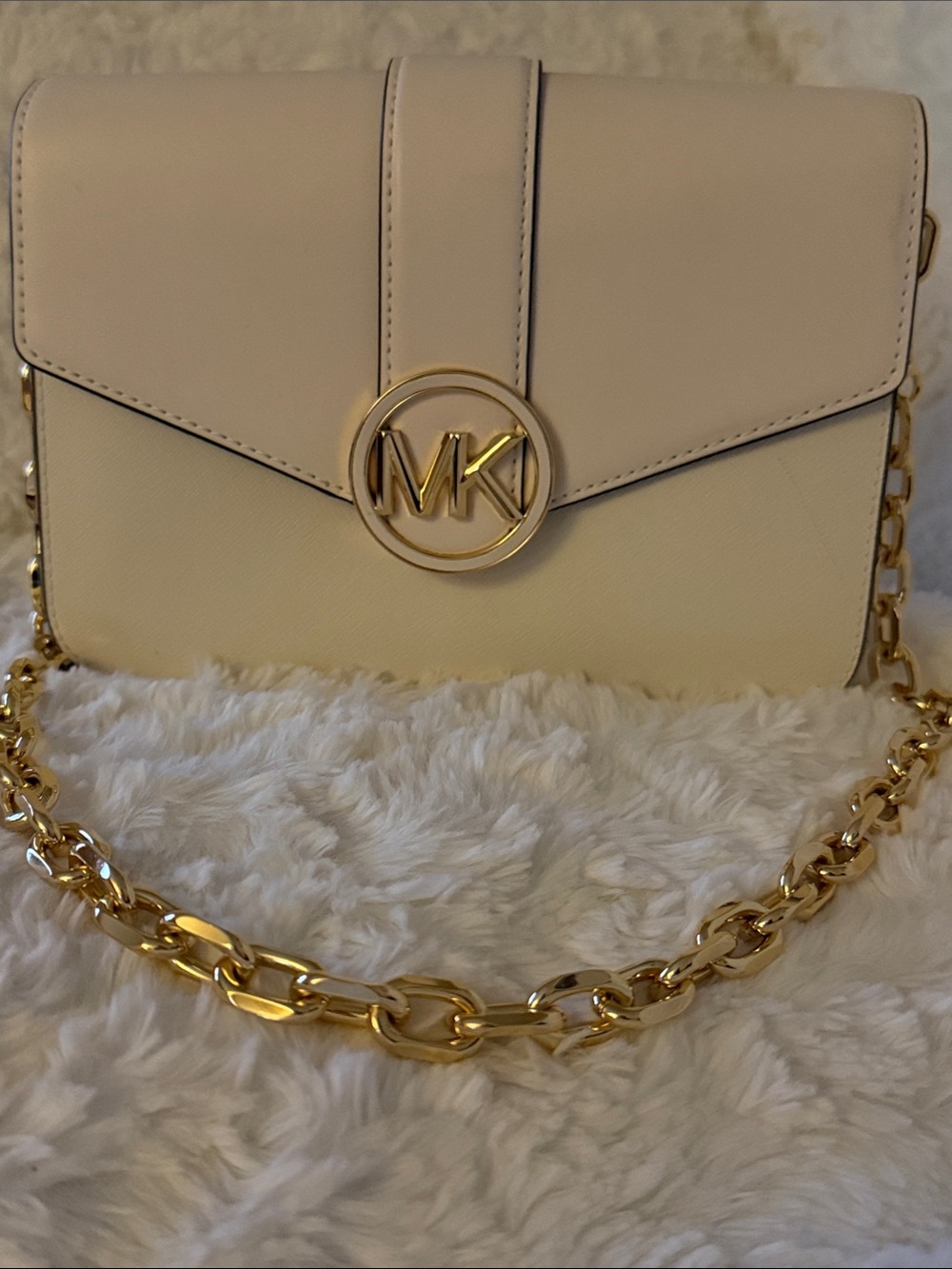Michael Kors Cream Leather MK Logo Chain Crossbody